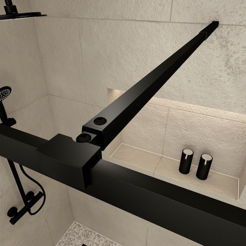 Paroi De Douche Noir Mat 120x200cm - Porte-serviette Et Étagère - Dark Contouring Shelf