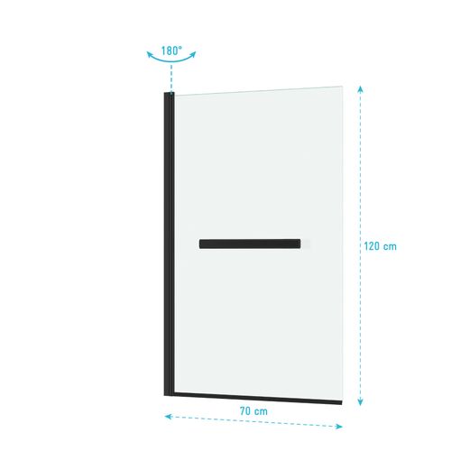 Pare Baignoire Rabattable Avec Porte-serviette 70x120 Cm - Profilé Noir Mat - Verre 4 Mm