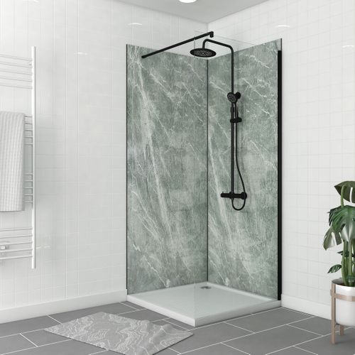 Pack De 2 Panneaux Muraux Pierre Artic Green 90+90x210 Cm Avec Profilés Noir Mat - Stone'it