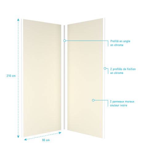 Pack 2 Panneaux Muraux Ivoire 90x210cm + Profiles Finition Et Angle Chrome - Wall'it