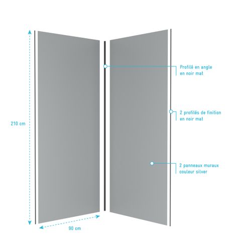 Pack 2 Panneaux Muraux Silvere 90x210cm + Profiles Finition Et Angle Noir - Wall'it