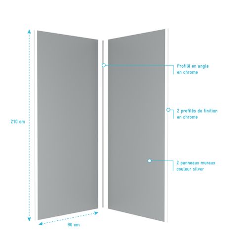 Pack 2 Panneaux Muraux Silver 90x210cm + Profiles Finition Et Angle Chrome - Wall'it