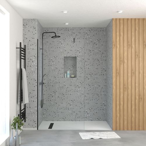 Paroi De Douche 100x195 Cm En Verre Trempé 5 Mm - Finition Noire - Dark Elementary