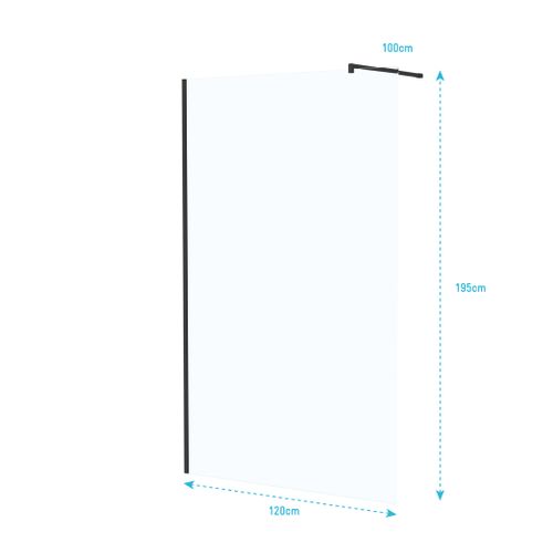 Paroi De Douche 120x195 Cm En Verre Trempé 5 Mm - Finition Noire - Dark Elementary