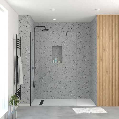 Paroi De Douche 120x195 Cm En Verre Trempé 5 Mm - Finition Noire - Dark Elementary