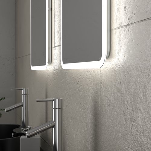 Meuble Salle De Bains 120cm Chene Et Noir, Vasques Rondes Diam 41cm Et Miroirs LED 40x60 - Omega