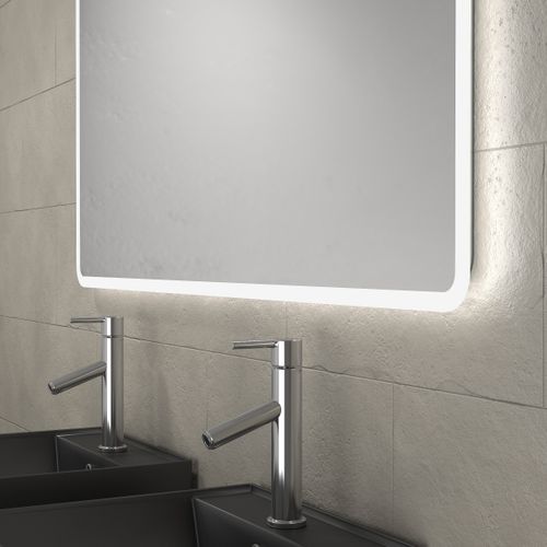 Meuble Salle De Bains 120cm Chêne Et Noir, Vasques Carrées Et Miroir LED 120x70 - Omega