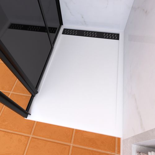 Pack Porte Coulissante Noir Mat + Receveur Blanc 120x80x204 Cm Et Colonne De Douche Thermostatique