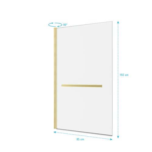 Pare Baignoire Pivotant Avec Porte-serviette 85x150cm - Or Doré Brossé - Verre 6mm - Tshape Goldy