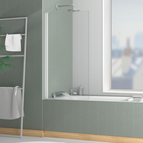 Pare Baignoire Rabattable 70x130cm - Profilé Blanc Mat - Verre Trempé 4mm - Elementary