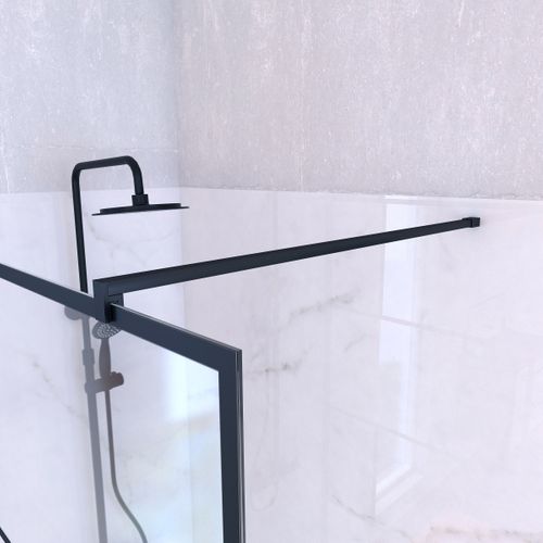 Paroi De Douche 120 Cm Sérigraphie Noire Et Receveur Blanc 80x120 + Colonne De Douche Thermostatique