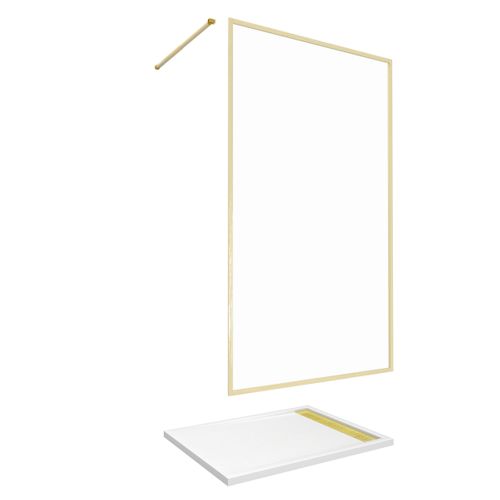 Paroi De Douche 120x200cm + Grille Finition Or Doré Brossé + Receveur Blanc 120x90x4cm