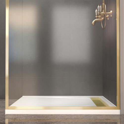 Paroi De Douche 120x200cm + Grille Finition Or Doré Brossé + Receveur Blanc 120x90x4cm