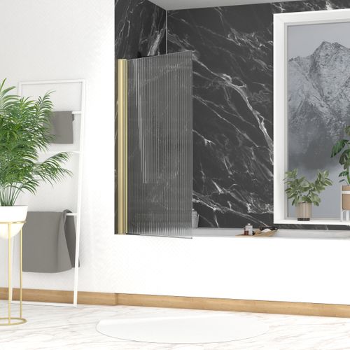 Pare Baignoire Rabattable 80x140cm - Profilé Or Doré Brossé - Verre Trempé Ondulé 5mm - Wavy