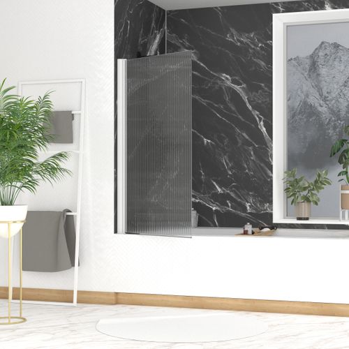 Pare Baignoire Rabattable 80x140cm - Profilé Blanc - Verre Trempé Ondulé 5mm - Wavy