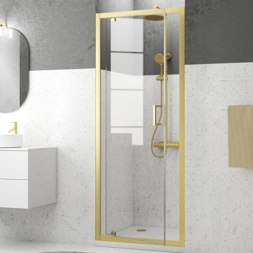 Porte De Douche Pivotante 80x200cm - Profilés Or Doré Brossé - Verre Trempé 6mm - Goldy Crush