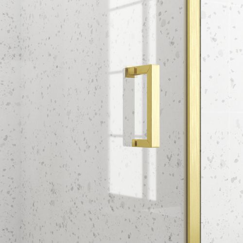 Porte De Douche Pivotante 90x200cm - Profilés Or Doré Brossé - Verre Trempé 6mm - Goldy Crush