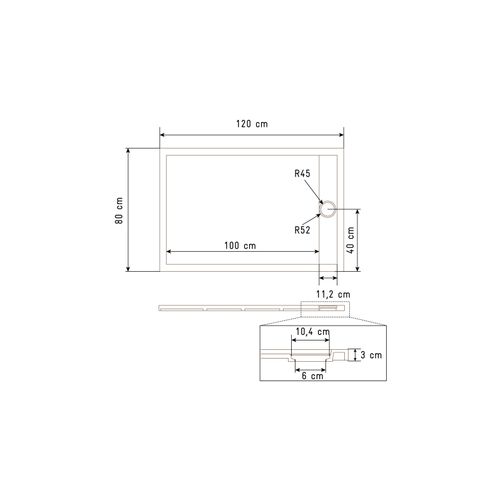 Receveur De Douche En Résine Blanc 80x120x3 Cm Effet Pierre Granit + Grille Linéaire Noire Mate