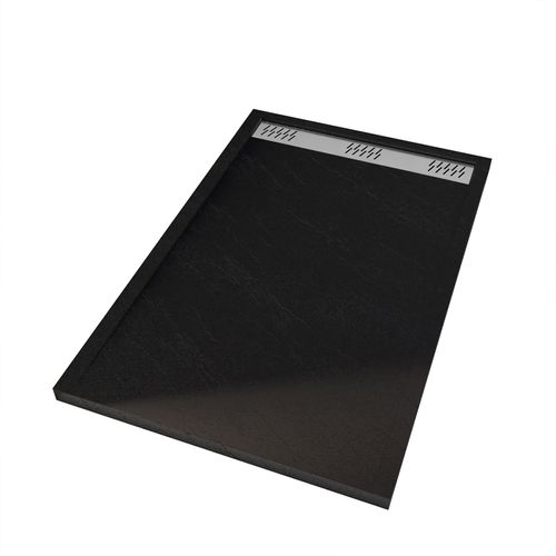 Receveur En Acrylique Noir Effet Pierre 90x140x5 Cm - Grille Linéaire Chrome - Meteora