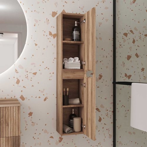 Colonne De Salle De Bain Bois Suspendu - Hauteur 120 Cm - 2 Portes - Leon