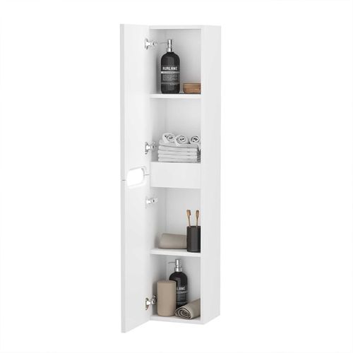 Colonne De Salle De Bain Blanc Neige Suspendu - Hauteur 120 Cm - 2 Portes - Leon