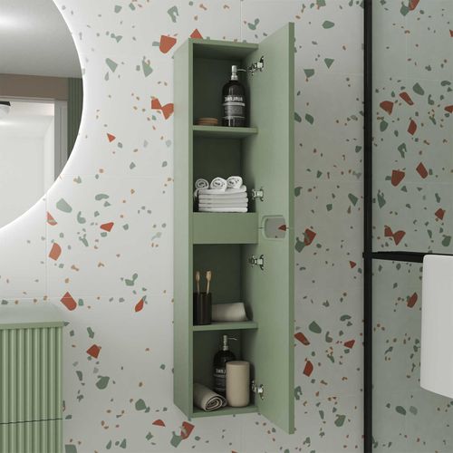 Colonne De Salle De Bain Vert Olive Suspendu - Hauteur 120 Cm - 2 Portes - Leon