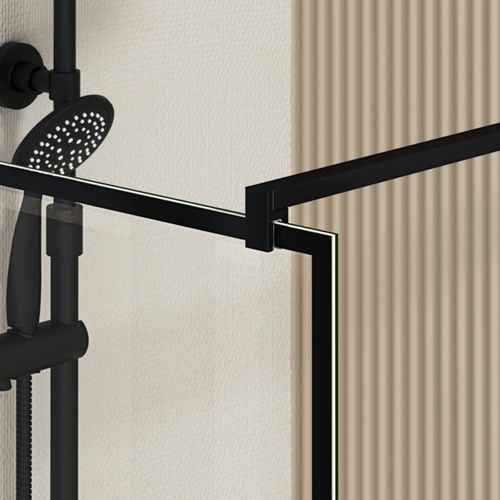 Paroi De Douche Serigraphie Brique 70x195cm - Verre Anticalcaire 8mm - Profilé Noir Mat