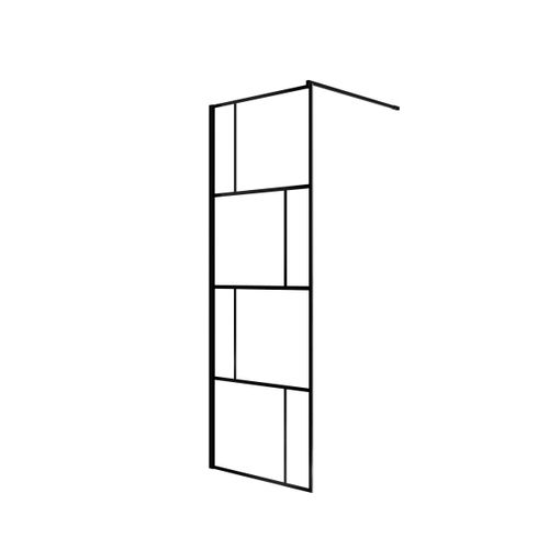 Paroi De Douche Serigraphie Brique 70x195cm - Verre Anticalcaire 8mm - Profilé Noir Mat