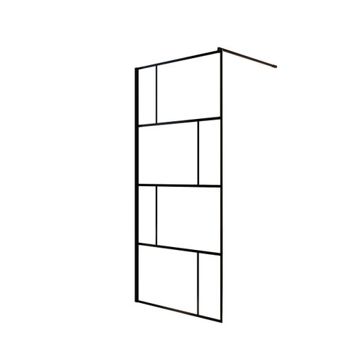 Paroi De Douche Serigraphie Brique 80x195cm - Verre Anticalcaire 8mm - Profilé Noir Mat