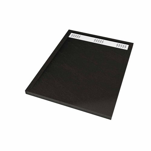Receveur En Acrylique Noir Effet Pierre 90x120x4 Cm + Grilles Linéaires Chrome Et Blanche Mate