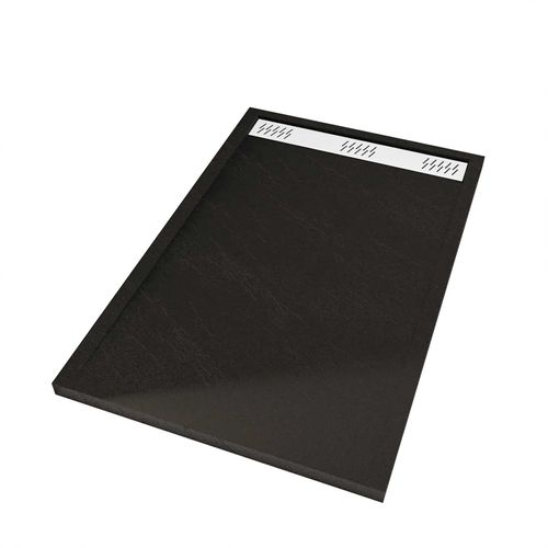 Receveur En Acrylique Noir Effet Pierre 80x120x4 Cm + Grilles Linéaires Chrome Et Blanche Mate