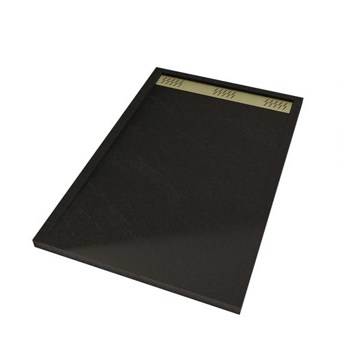 Receveur En Acrylique Noir Effet Pierre 80x120x4 Cm + Grilles Linéaires Chrome Et Or Brossé