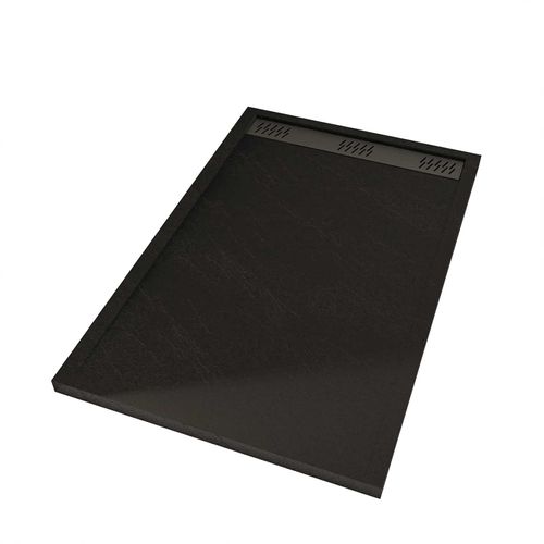 Receveur En Acrylique Noir Effet Pierre 80x120x4 Cm + Grilles Linéaires Chrome Et Gun Metal