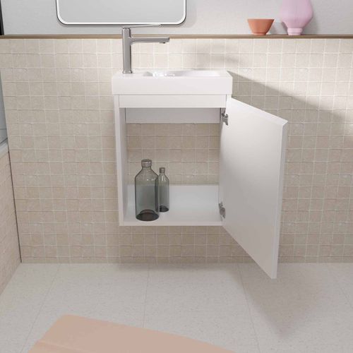 Meuble Lave Mains Blanc 40x50x22 Cm Avec Vasque En Smc - Elementary