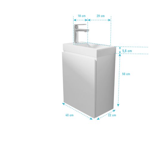 Meuble Lave Mains Blanc 40x50x22 Cm Avec Vasque En Smc - Elementary