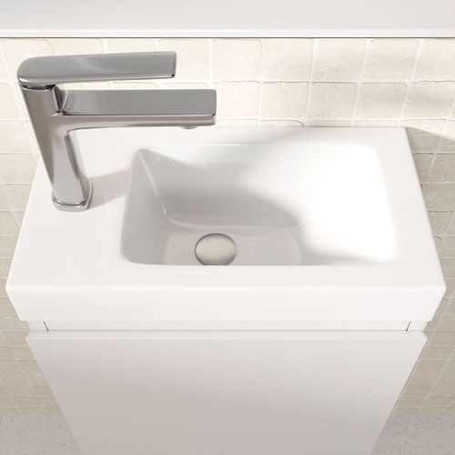 Meuble Lave Mains Blanc 40x50x22 Cm Avec Vasque En Smc - Elementary