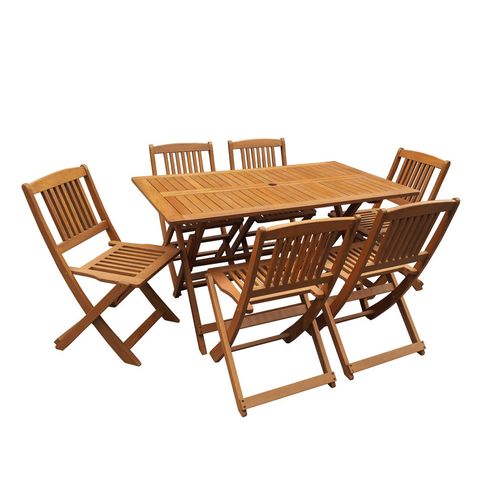 Table Et Chaises De Jardin En Bois Exotique "hongkong" - Table Pliante + 6 Chaises Pliantes