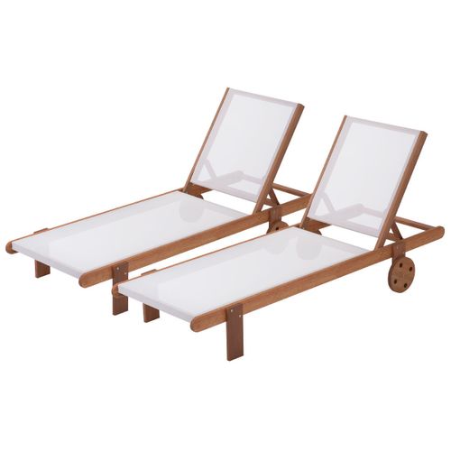 Lot De 2 Bains De Soleil En Bois Exotique "saïgon" - Maple - Ecru