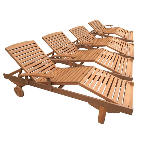 Bain De Soleil Pliant En Bois Exotique "singapour" - Maple - Marron Clair - Lot De 4