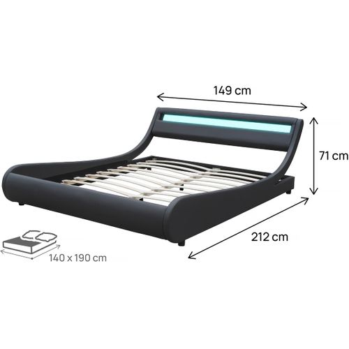 Lit LED "natacha" - 140 X 190 Cm - Noir