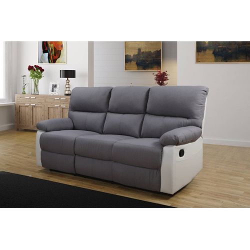 Canapé Relax "lincoln" - 197 X 89 X 103 Cm - 3 Places - Blanc / Gris Clair
