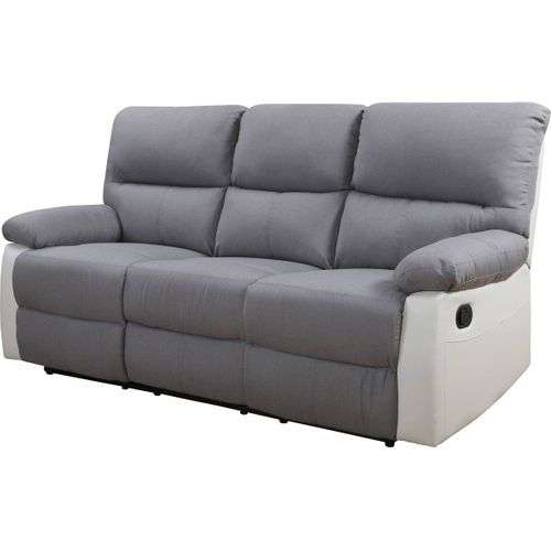 Canapé Relax "lincoln" - 197 X 89 X 103 Cm - 3 Places - Blanc / Gris Clair