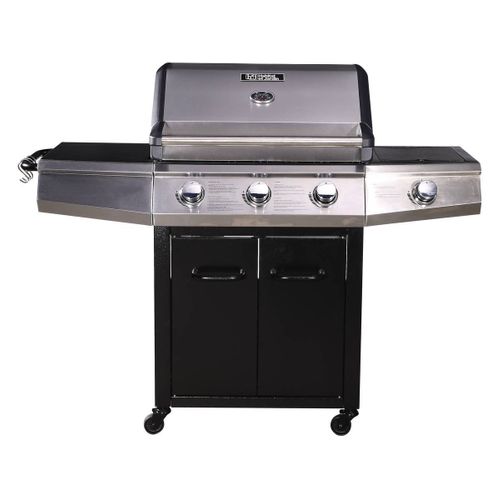Barbecue Gaz Avec LED "bingo 4" - 4 Brûleurs Dont 1 Latéral - 14kw + Housse Protection - Noir