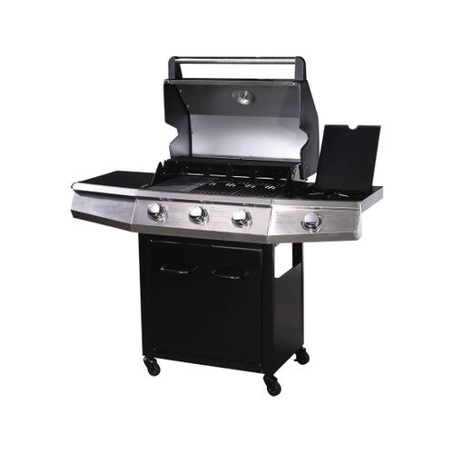Barbecue Gaz Avec LED "bingo 4" - 4 Brûleurs Dont 1 Latéral - 14kw + Housse Protection - Noir