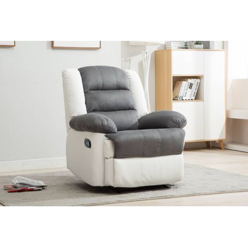 Fauteuil Relax "buckingham" - 85 X 93 X 100 Cm - Blanc / Gris Clair