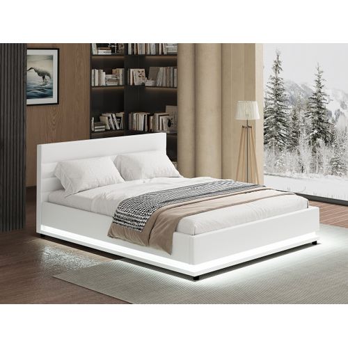 Lit LED Avec Coffre "anastasia" - 140 X 190 Cm - Blanc