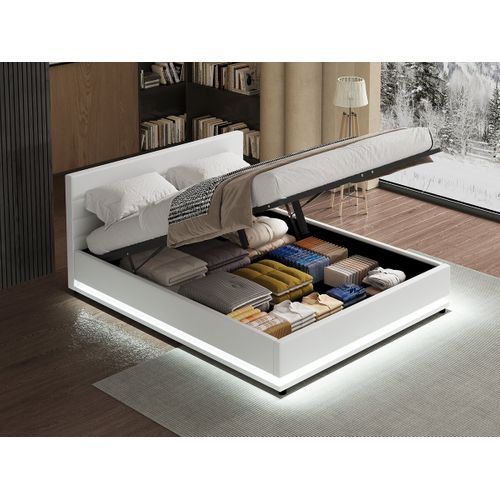 Lit LED Avec Coffre "anastasia" - 140 X 190 Cm - Blanc