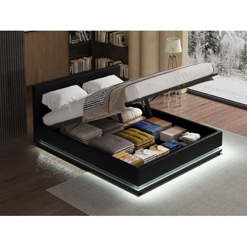 Lit LED Avec Coffre "anastasia" - 160 X 200 Cm - Noir