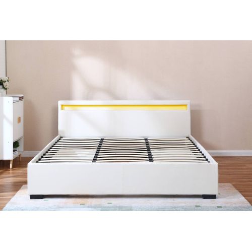 Lit LED Double Avec 4 Tiroirs "nico" - 180 X 200 Cm - Blanc