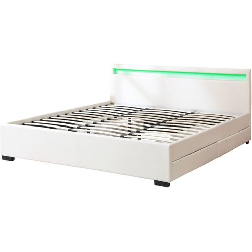 Lit LED Double Avec 4 Tiroirs "nico" - 180 X 200 Cm - Blanc